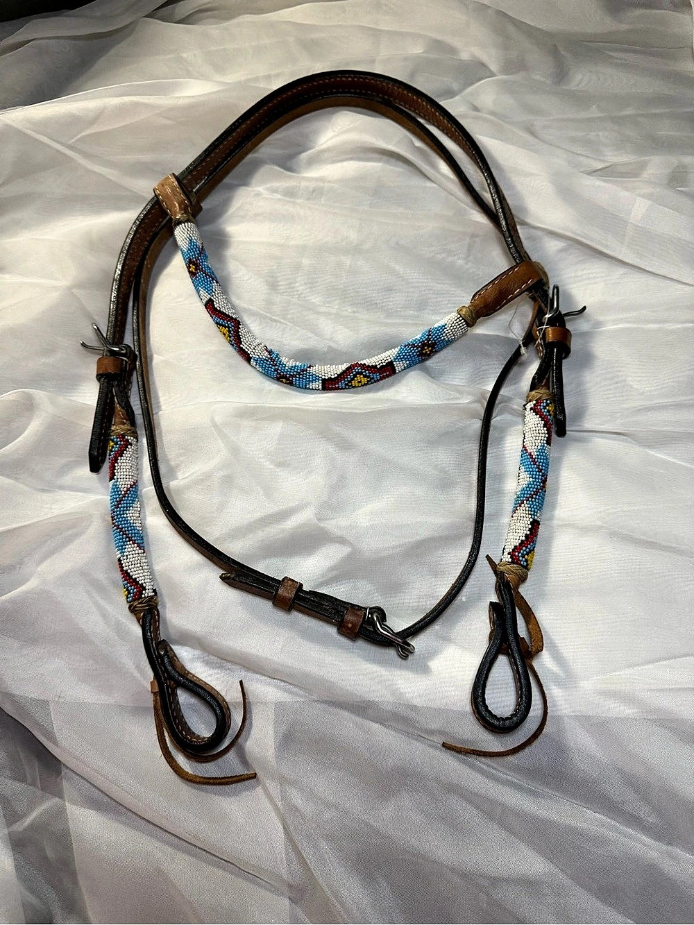Brown Leather Beaded Headstall/Bridle Tack